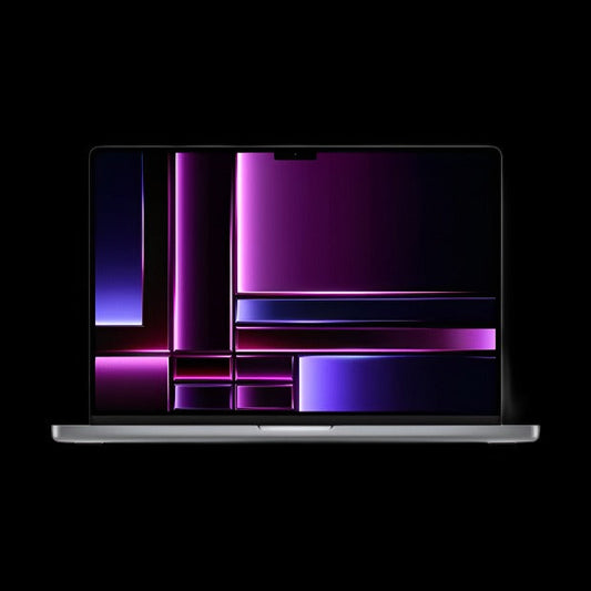 Image of the Apple MacBook Pro, showcasing its sleek and modern design. The laptop is displayed at an angle, highlighting its aluminum enclosure, Retina display, and iconic Apple logo on the back