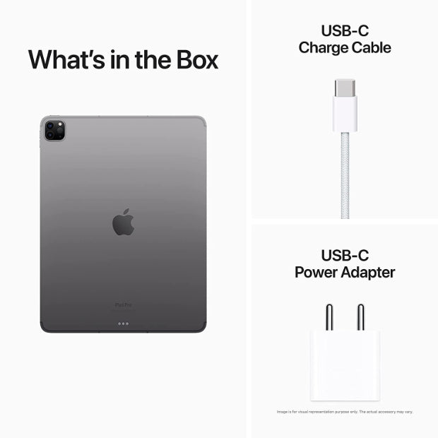 Image showcasing the contents of the 12.9-inch iPad Pro box. The box includes the iPad Pro tablet, charging cable, power adapter, user manual, and additional accessories such as the Apple Pencil (2nd generation) and Magic Keyboard, ensuring users have everything they need to get started with their new device.