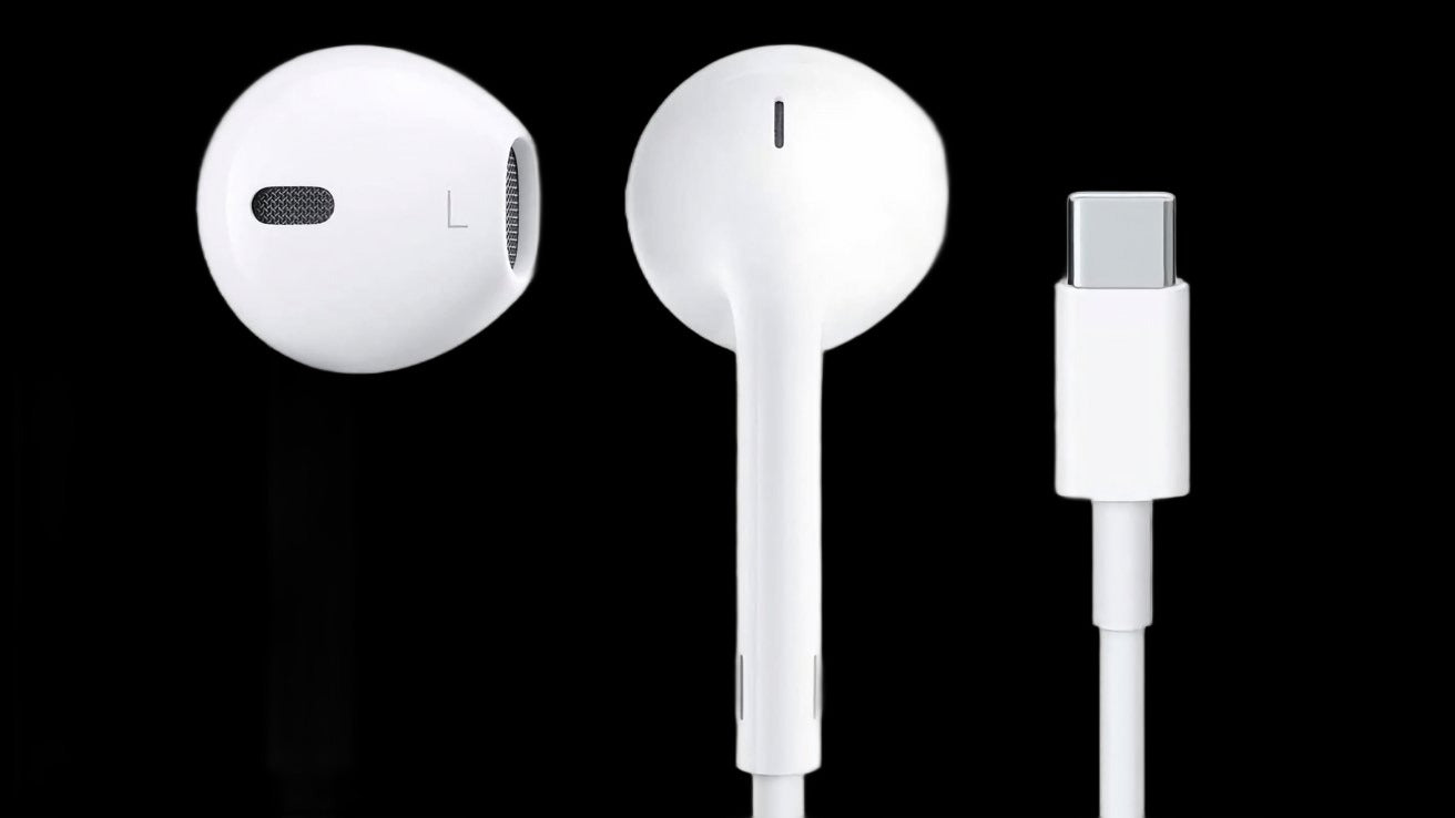 Side view image of the Apple EarPods, showing their ergonomic design and angled shape. The EarPods are positioned to display their profile, highlighting their comfortable fit and sleek appearance