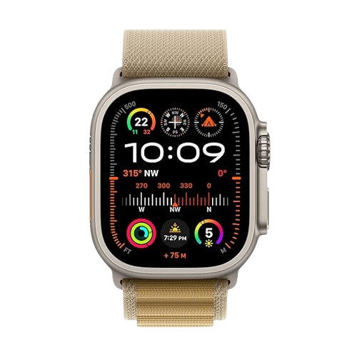 Apple Watch Ultra 2 (GPS + Cellular) , 49mm , Natural Titanium Case , Navy and Tan with Band / Loop