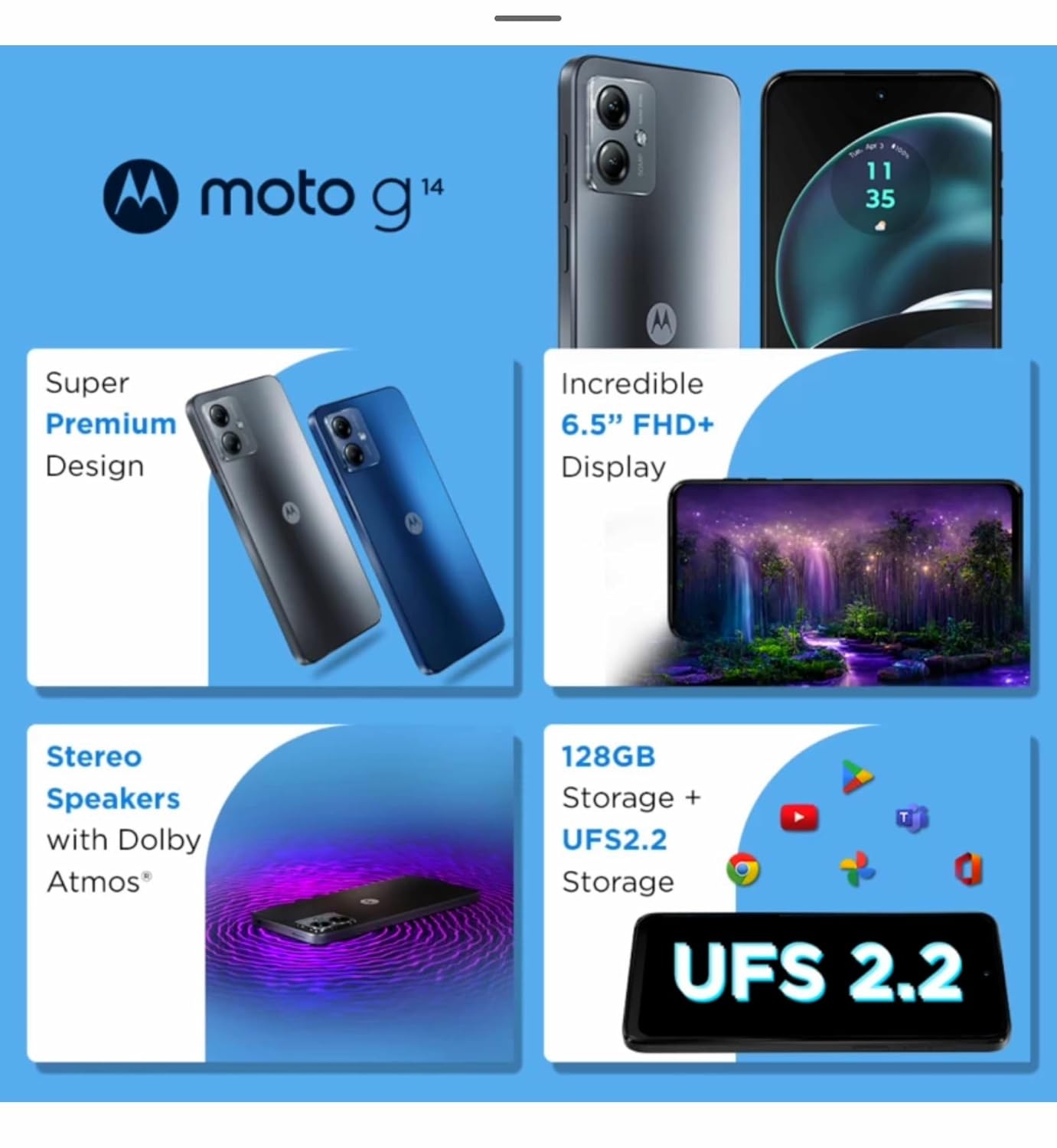 Motorola Moto G14 4GB/128GB Steel Grey / Pale Lilac / Sky Blue / Butter Cream