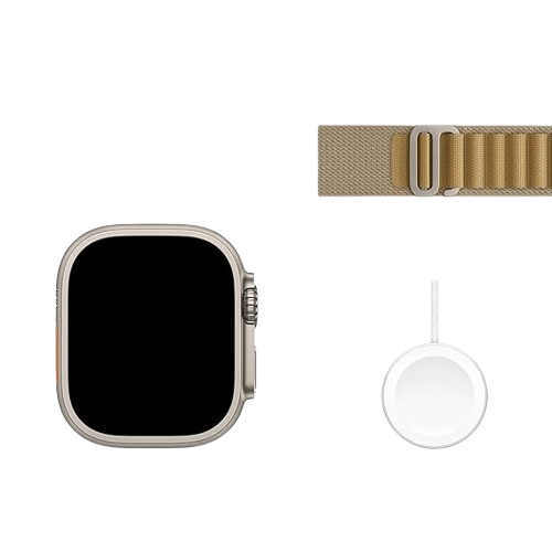 Apple Watch Ultra 2 (GPS + Cellular) , 49mm , Natural Titanium Case , Navy and Tan with Band / Loop