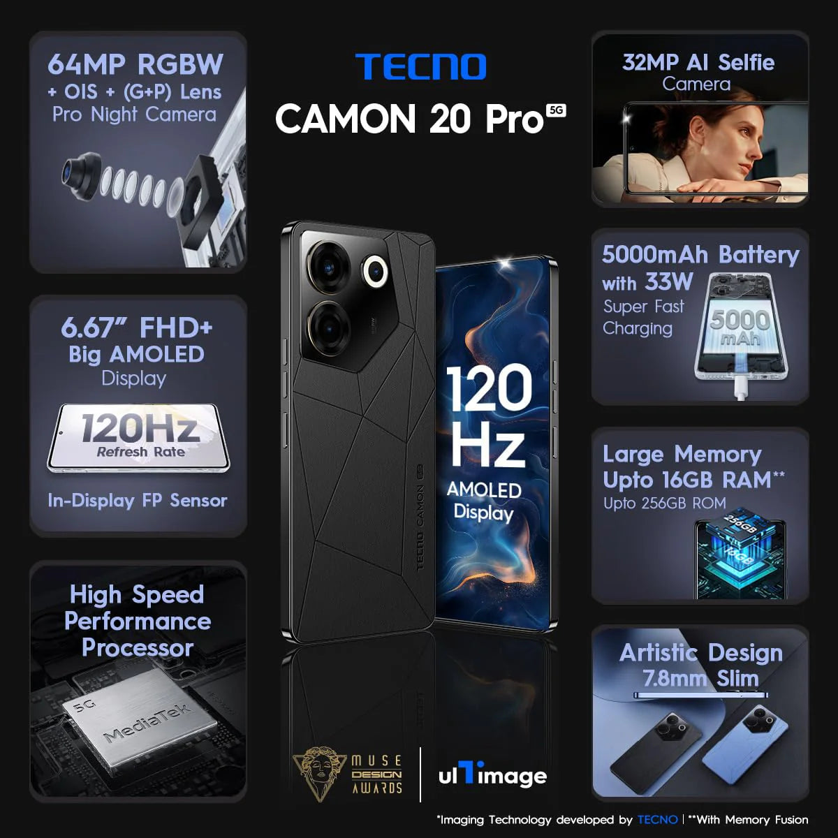 Tecno Camon 20 Pro 5G 8GB/256GB Dark Welkin / Serenity Blue