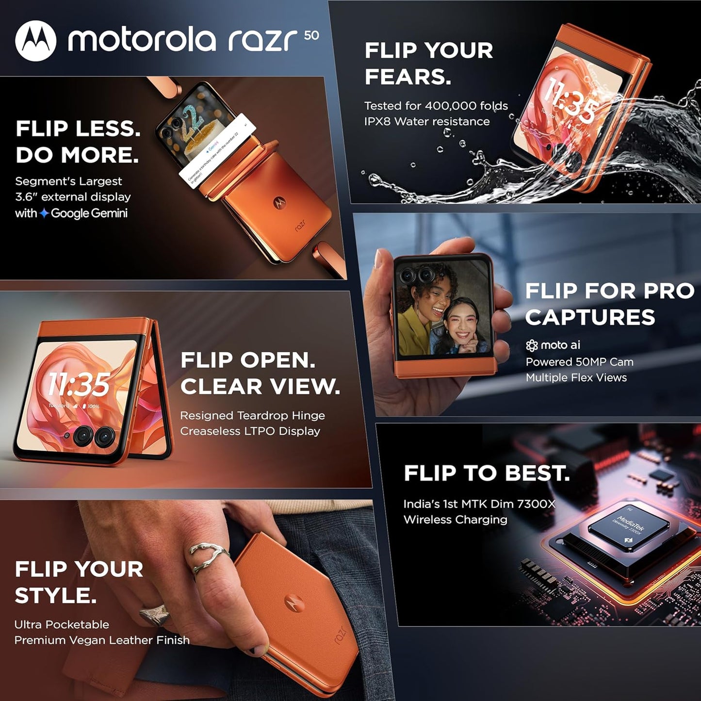 Motorola Moto Razr 50 8GB/256GB Spritz Orange / Koala Grey / Beach Sand