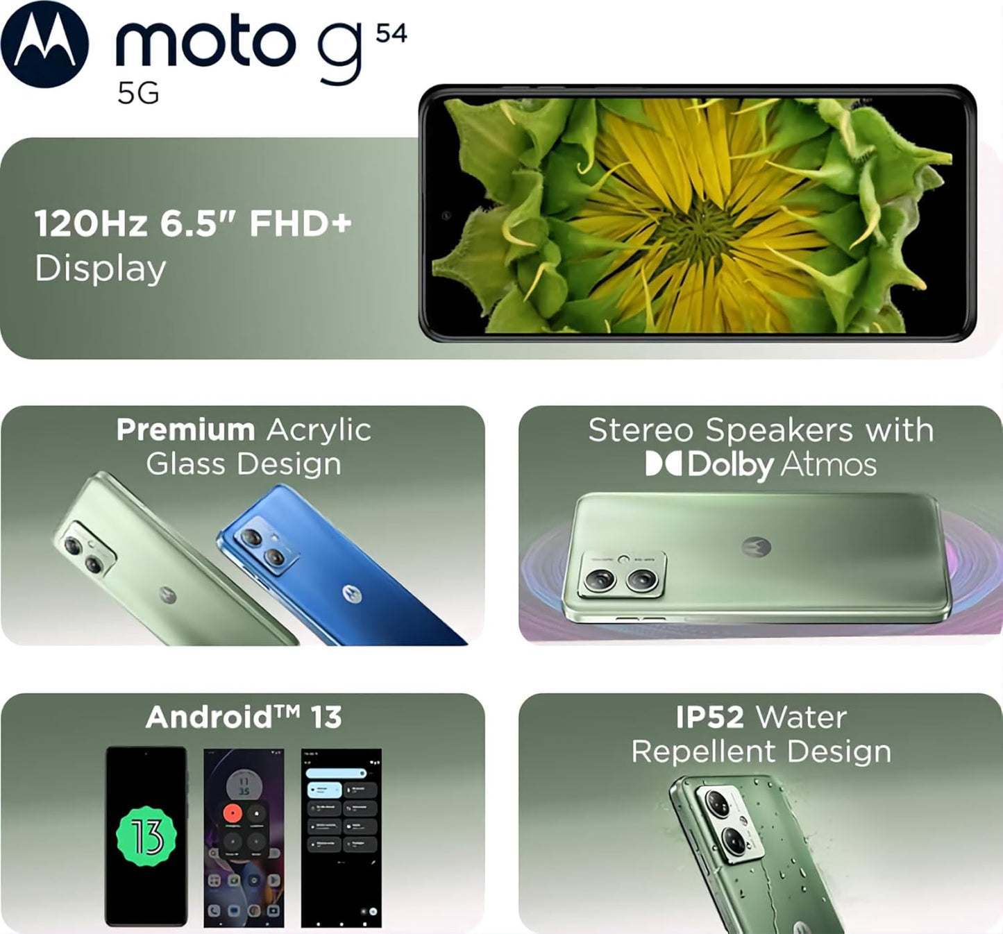 Motorola:Moto G54 5G 8GB/128GB Mint Green / Midnight Blue / Pearl Blue