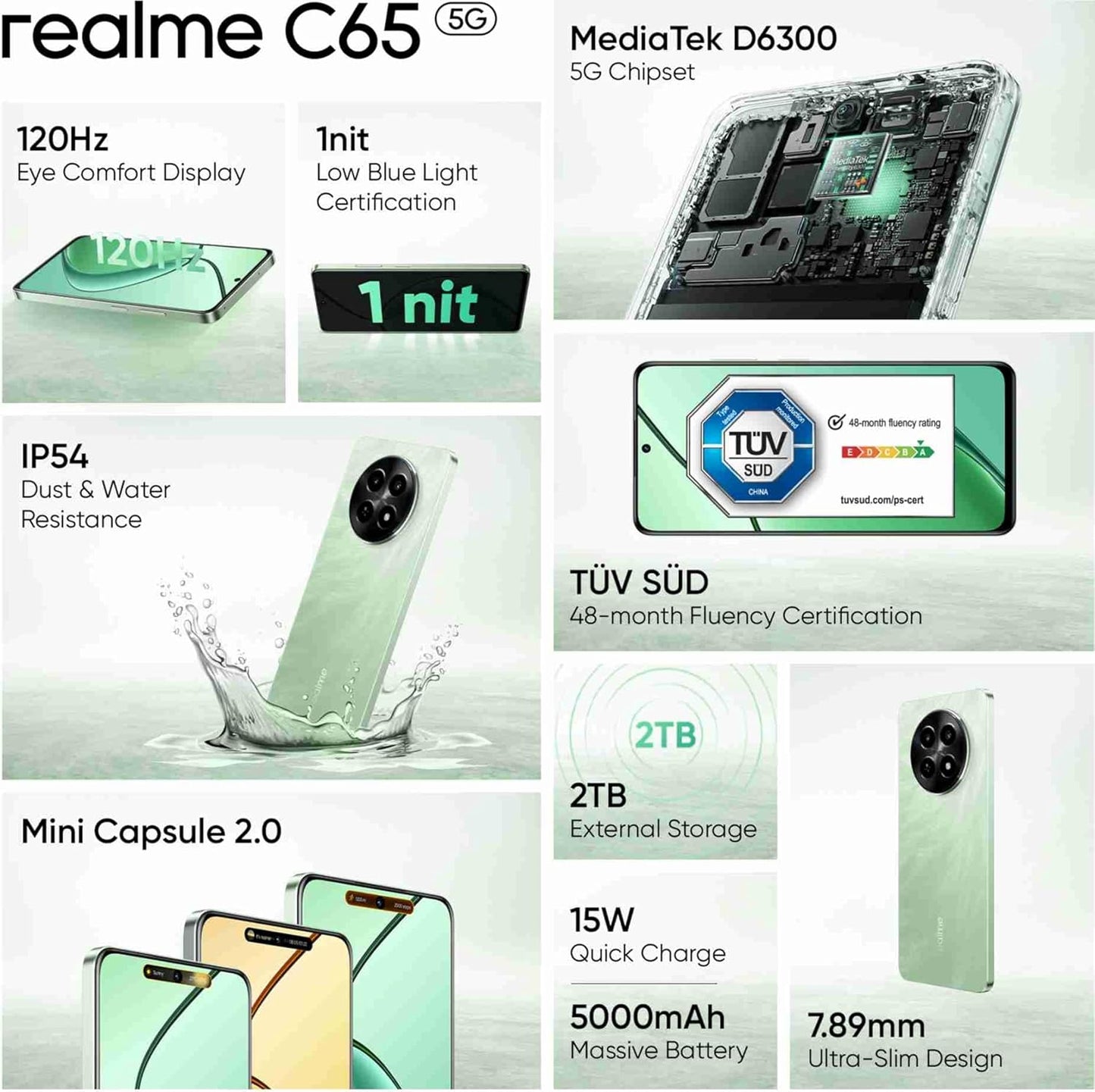 realme C65 5G 8GB/128GB Feather Green / Glowing Black