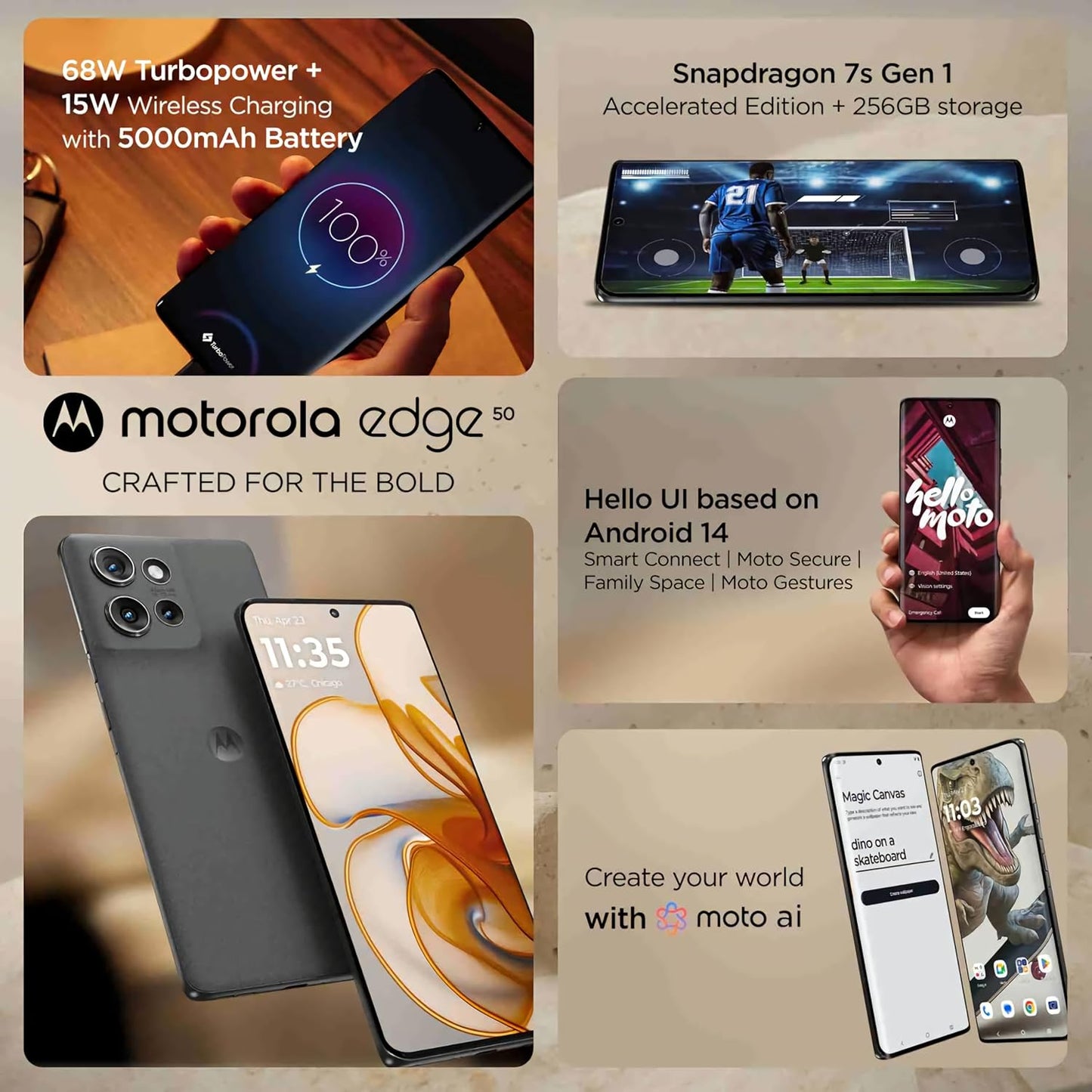 Motorola Moto Edge 50 5G 8GB/256GB Grey / Jungle Green / Peach Fuzz / Koala Grey