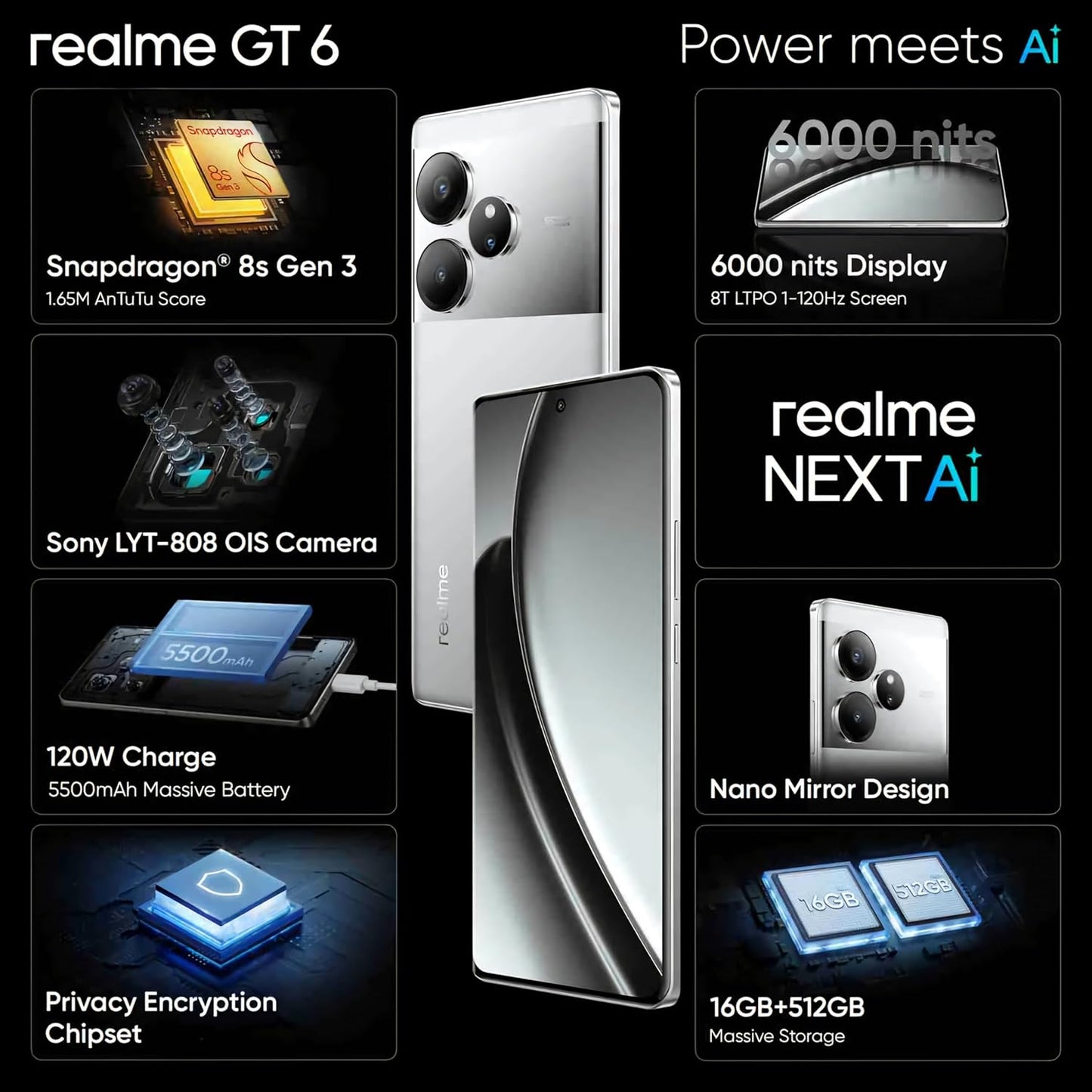 realme GT 6 5G 12GB/256GB Fluid Silver / Razor Green