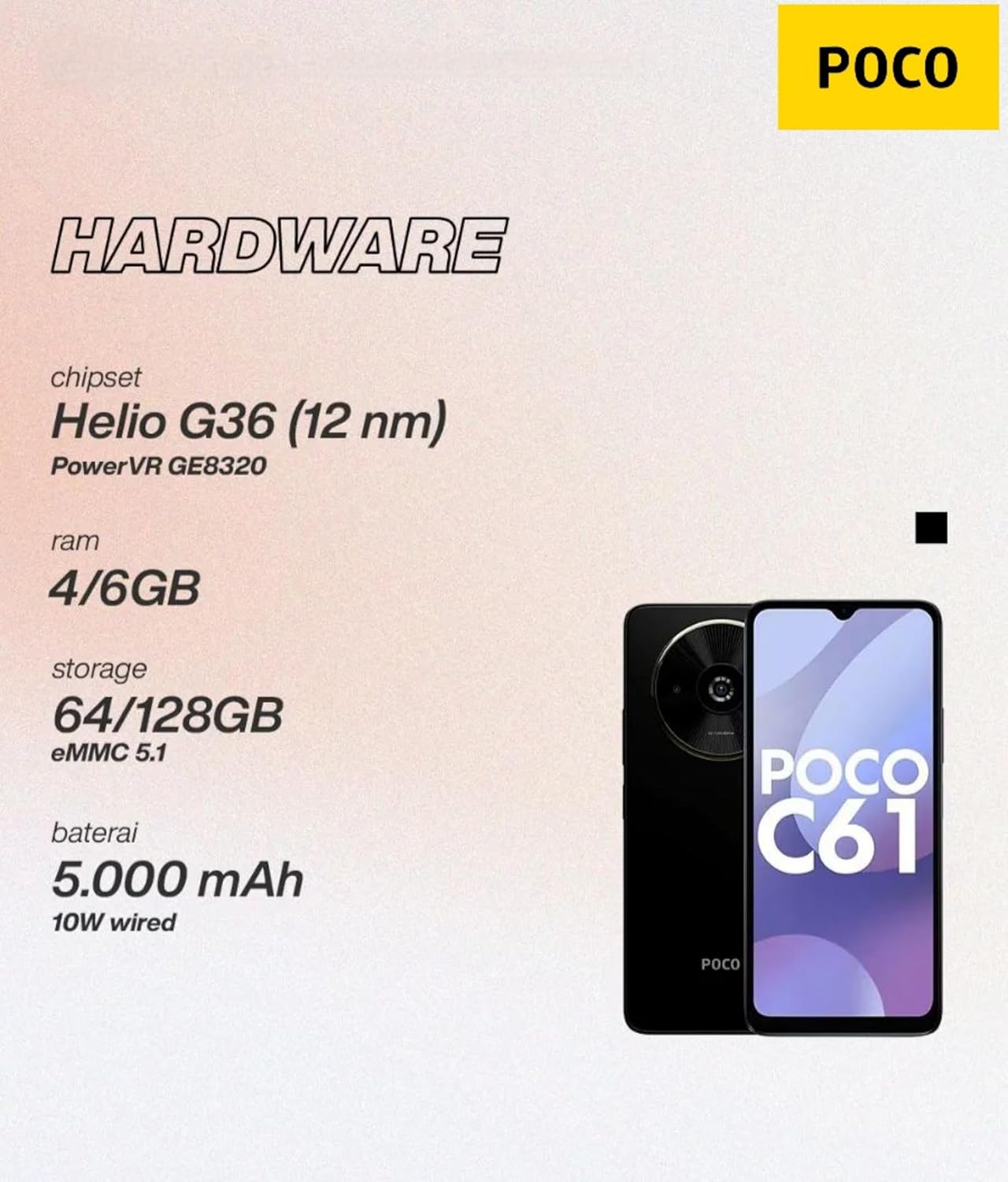 Poco C61 4GB/64GB Black / Green / Blue