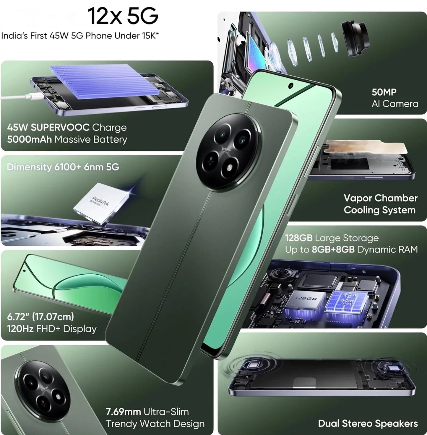 realme 12X 5G 8GB/128GB Woodland Green / Twilight Purple / Coral Red