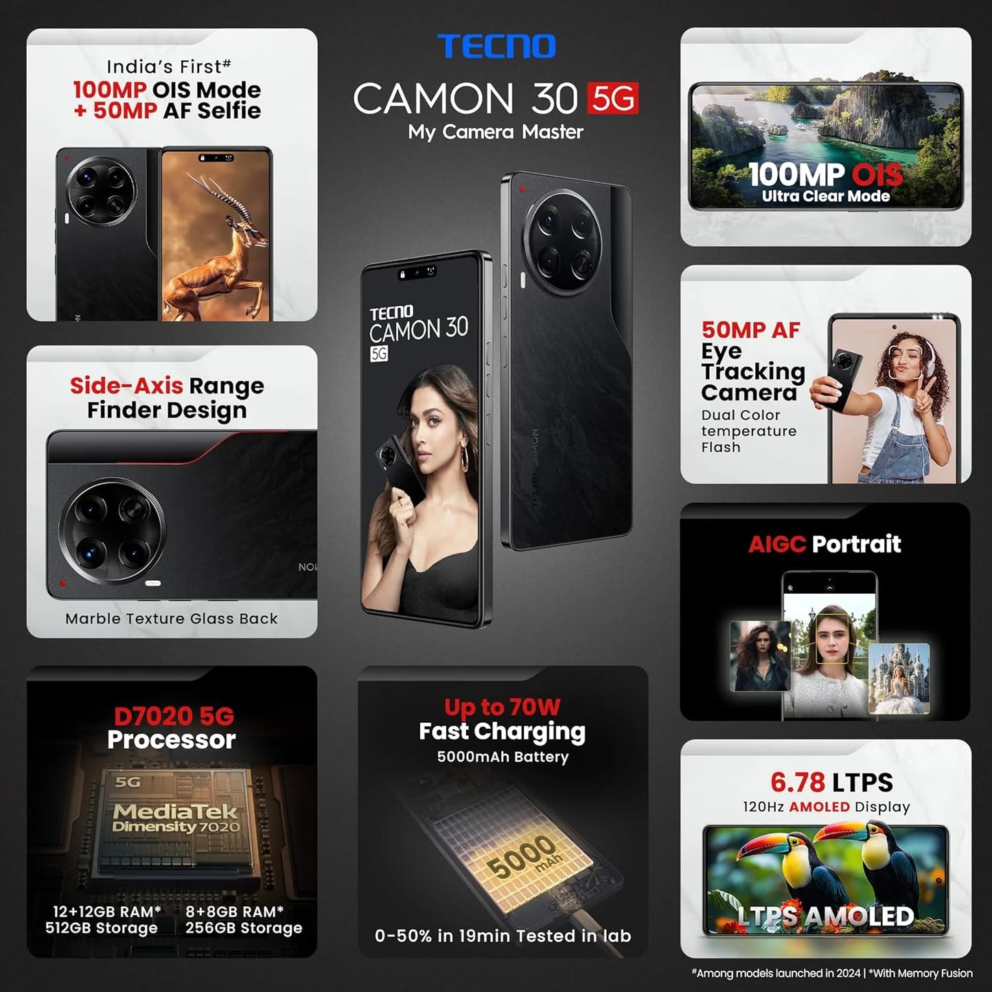 Tecno Camon 30 5G 8GB/256GB Basaltic Dark / Uyunisalt White