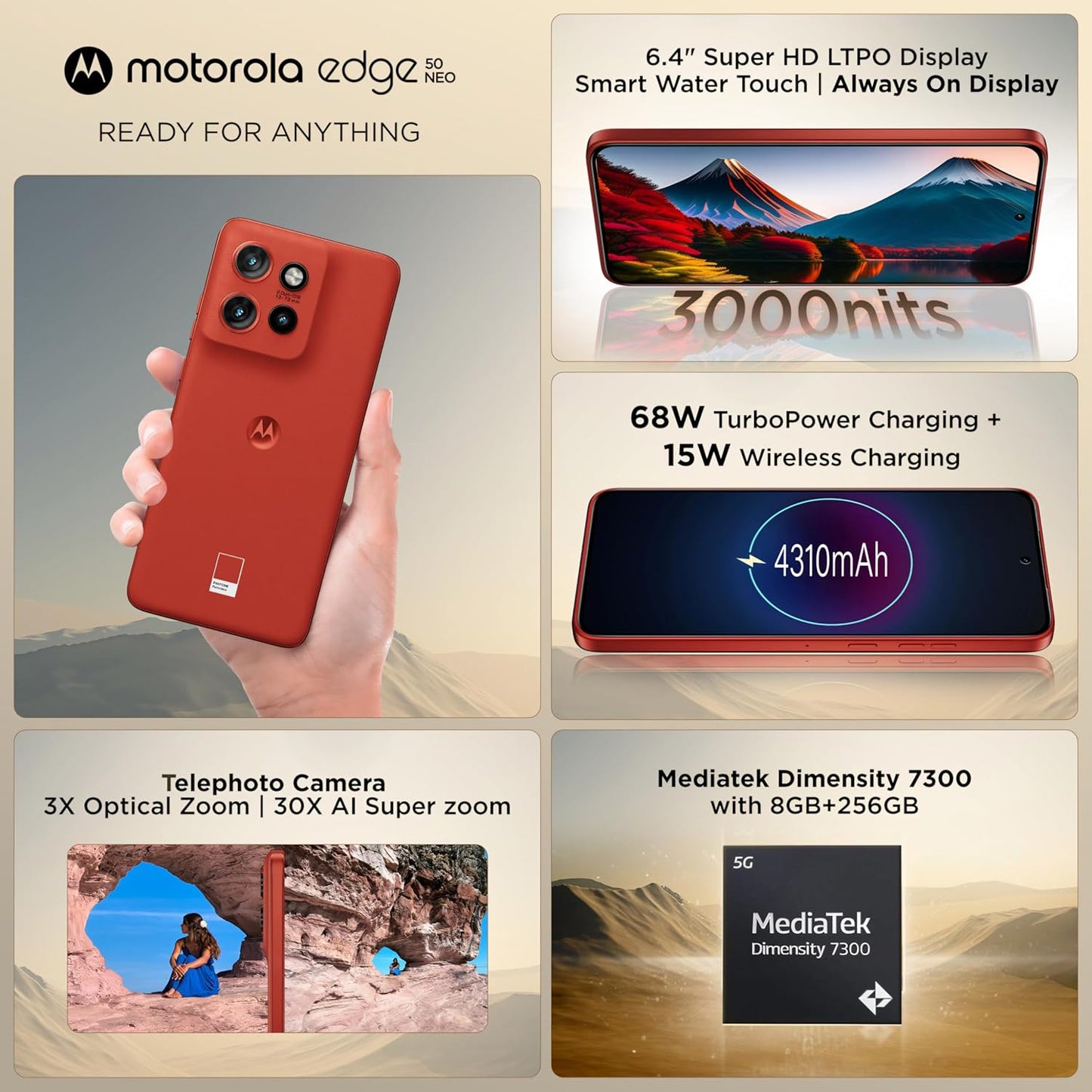 Motorola Moto Edge 50 Neo 5G 8GB/256GB Pantone Poinciana / Blue / Pantone Latte / Pantone Grisaille