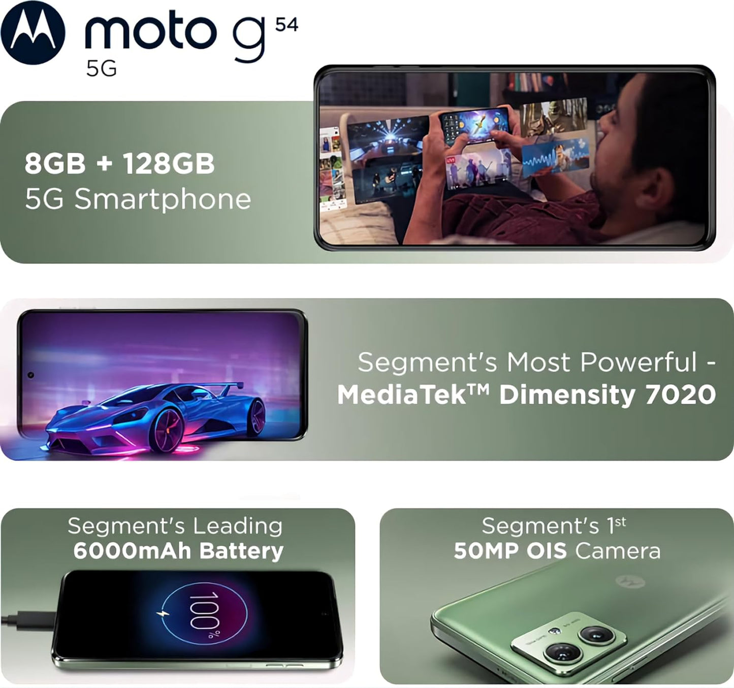 Motorola:Moto G54 5G 8GB/128GB Mint Green / Midnight Blue / Pearl Blue