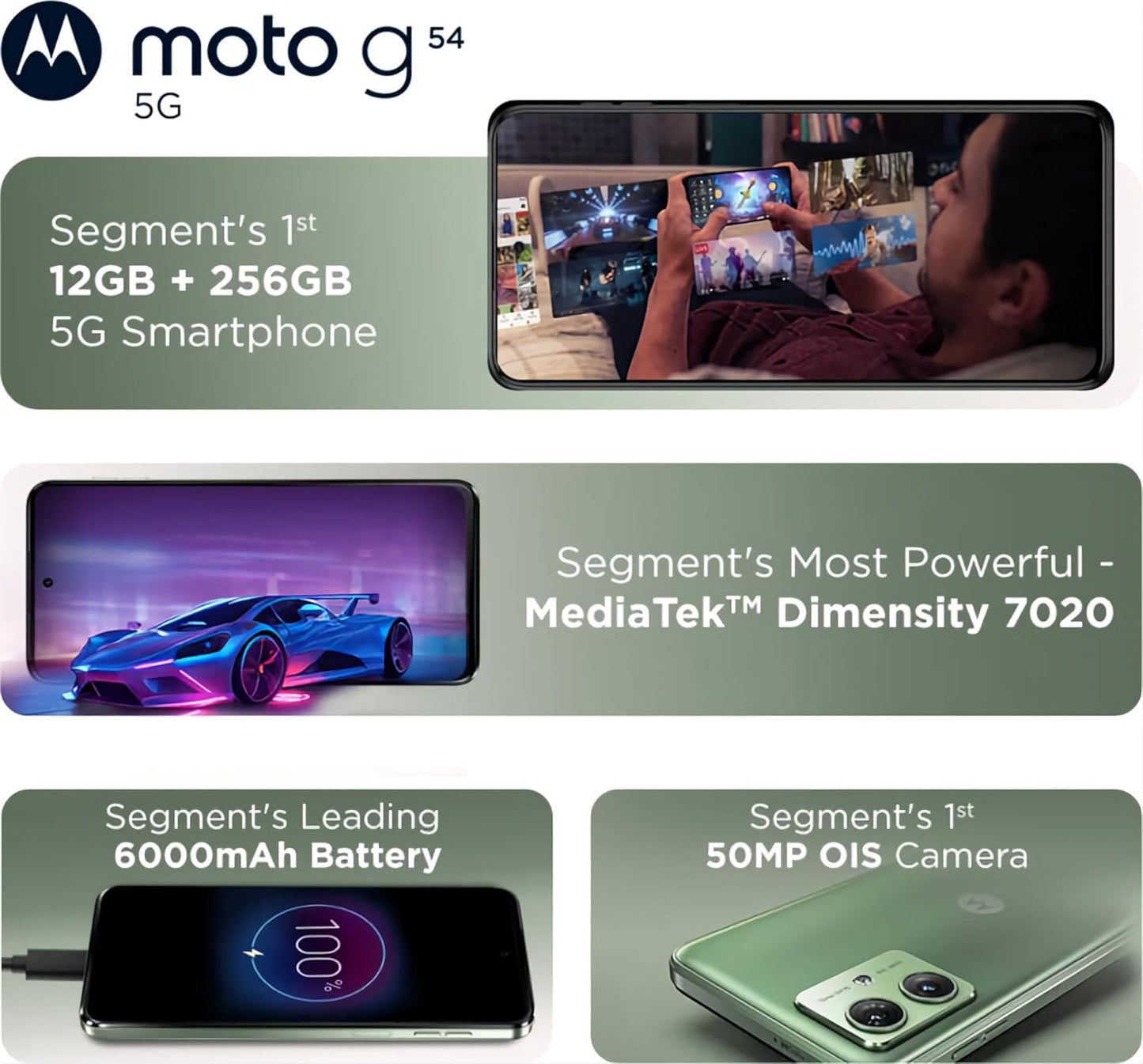 Motorola:Moto G54 5G 12GB/256GB Mint Green / Midnight Blue / Pearl Blue