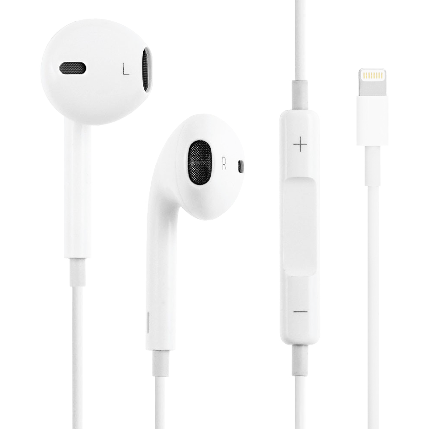 Close-up image of the microphone on the Apple EarPods with Lightning Connector, showing its small size and precise placement. The microphone is positioned on the wire of the earphones, allowing for clear voice capture during calls and voice commands.