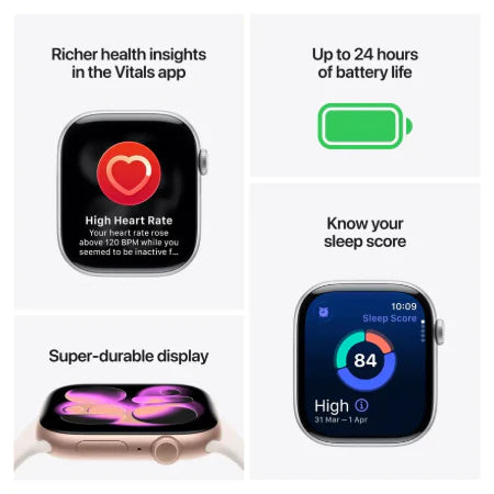 Apple Watch Series 11 GPS 42mm Jet Black Aluminium / Space Grey / Rose Gold Aluminium/Light Blush / Silver Aluminium/Purple Fog Case with Black Sport Band - S/M & M/L