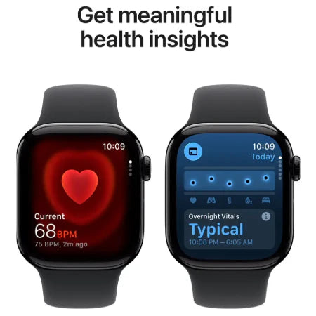 Apple Watch Series 11 GPS 42mm Jet Black Aluminium / Space Grey / Rose Gold Aluminium/Light Blush / Silver Aluminium/Purple Fog Case with Black Sport Band - S/M & M/L