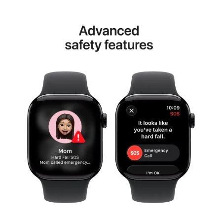Apple Watch Series 11 GPS 46mm Jet Black Aluminium / Space Grey / Rose Gold Aluminium/Light Blush / Silver Aluminium/Purple Fog Case with Black Sport Band - S/M & M/L
