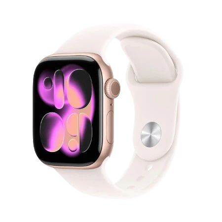 Apple Watch Series 11 GPS + Cellular 42mm Jet Black Aluminium / Space Grey / Rose Gold, Light Blush / Silver, Purple Fog with Sport Band - S/M & M/L