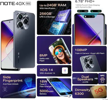 Infinix Note 40X 5G 8GB/256GB Starlit Black / Palm Blue