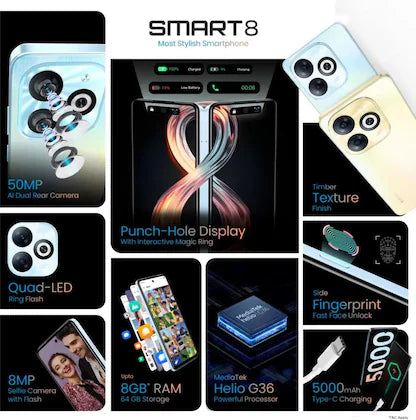 Infinix Smart 8 4GB/64GB Timber Black / Shiny Gold / Rainbow Blue
