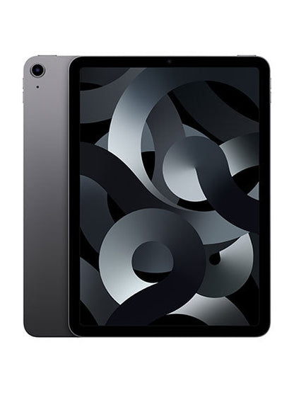 Image of the Apple iPad Air in sleek Black color, showcasing its elegant and modern design. The tablet is displayed at an angle, highlighting its glossy finish and the iconic Apple logo on the back.