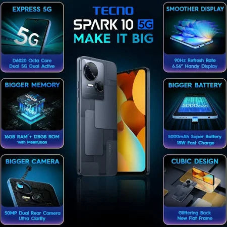 Tecno:Spark 10 5G 8GB/256GB Meta Black KI8 / Meta Blue