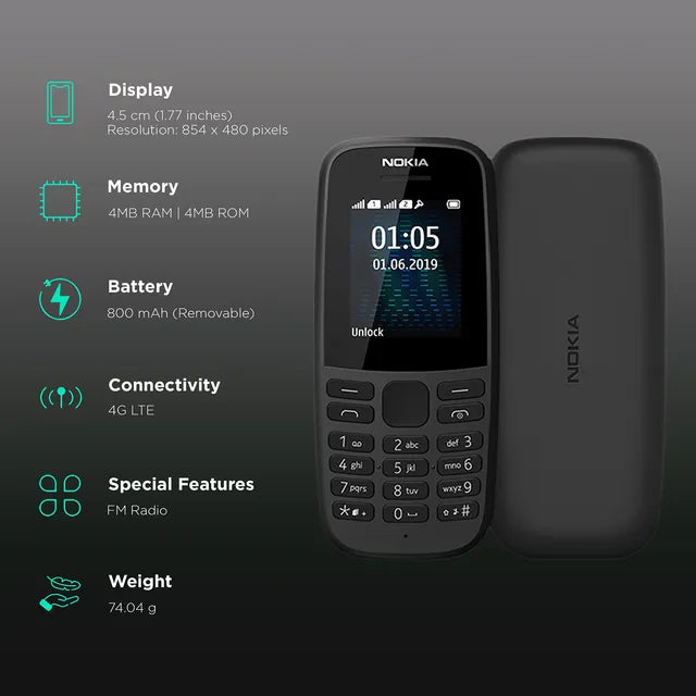 Nokia 106 4G Dual Sim  Charcoal NEW
