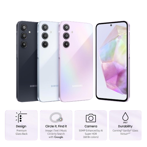 Samsung Galaxy A35 5G (Awesome Lilac, 8GB RAM, 128GB Storage) | Premium Glass Back | 50 MP Main Camera (OIS) | Nightography | IP67 | Corning Gorilla Glass Victus+ | sAMOLED with Vision Booster