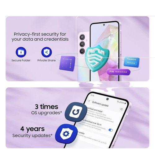 Samsung Galaxy A35 5G (Awesome Lilac, 8GB RAM, 128GB Storage) | Premium Glass Back | 50 MP Main Camera (OIS) | Nightography | IP67 | Corning Gorilla Glass Victus+ | sAMOLED with Vision Booster