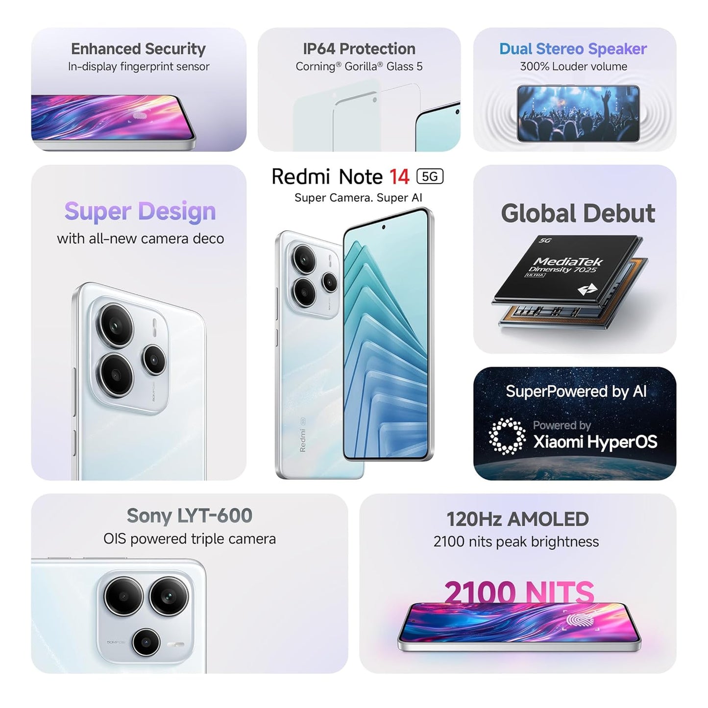 Xiaomi Redmi Note 14 5G 8GB/128GB Mystique White / Ivy Green