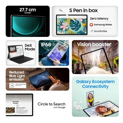Samsung Galaxy Tab S9 FE LTE – 8GB/256GB Grey, silver | Smooth, Powerful & Designed for Everyday Creativity