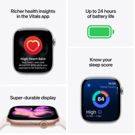 Apple Watch Series 11 GPS 46mm Jet Black Aluminium / Space Grey / Rose Gold Aluminium/Light Blush / Silver Aluminium/Purple Fog Case with Black Sport Band - S/M & M/L