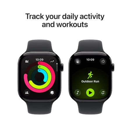 Apple Watch Series 11 GPS 46mm Jet Black Aluminium / Space Grey / Rose Gold Aluminium/Light Blush / Silver Aluminium/Purple Fog Case with Black Sport Band - S/M & M/L