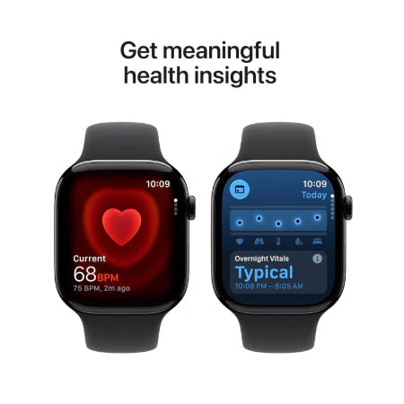 Apple Watch Series 11 GPS 46mm Jet Black Aluminium / Space Grey / Rose Gold Aluminium/Light Blush / Silver Aluminium/Purple Fog Case with Black Sport Band - S/M & M/L