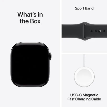 Apple Watch Series 11 GPS 46mm Jet Black Aluminium / Space Grey / Rose Gold Aluminium/Light Blush / Silver Aluminium/Purple Fog Case with Black Sport Band - S/M & M/L