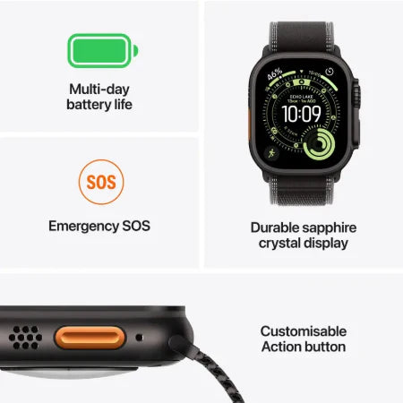 Apple Watch Ultra 3 GPS + Cellular 49mm Natural Titanium Case with Anchor Blue Ocean Band / Light Blue Alpine Loop (S/M/L) / Blue & Bright Blue Trail Loop (S/M, M/L)