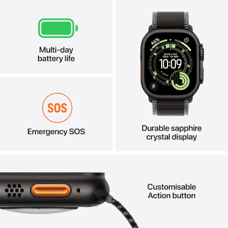 Apple Watch Ultra 3 GPS + Cellular 49mm Natural / Black Titanium Case with Natural / Black Titanium Milanese Loop - Small / Medium / Large