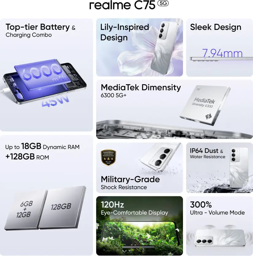 realme C75 5G 6GB/128GB Lili White/Midnight Lily/Purple Blossom