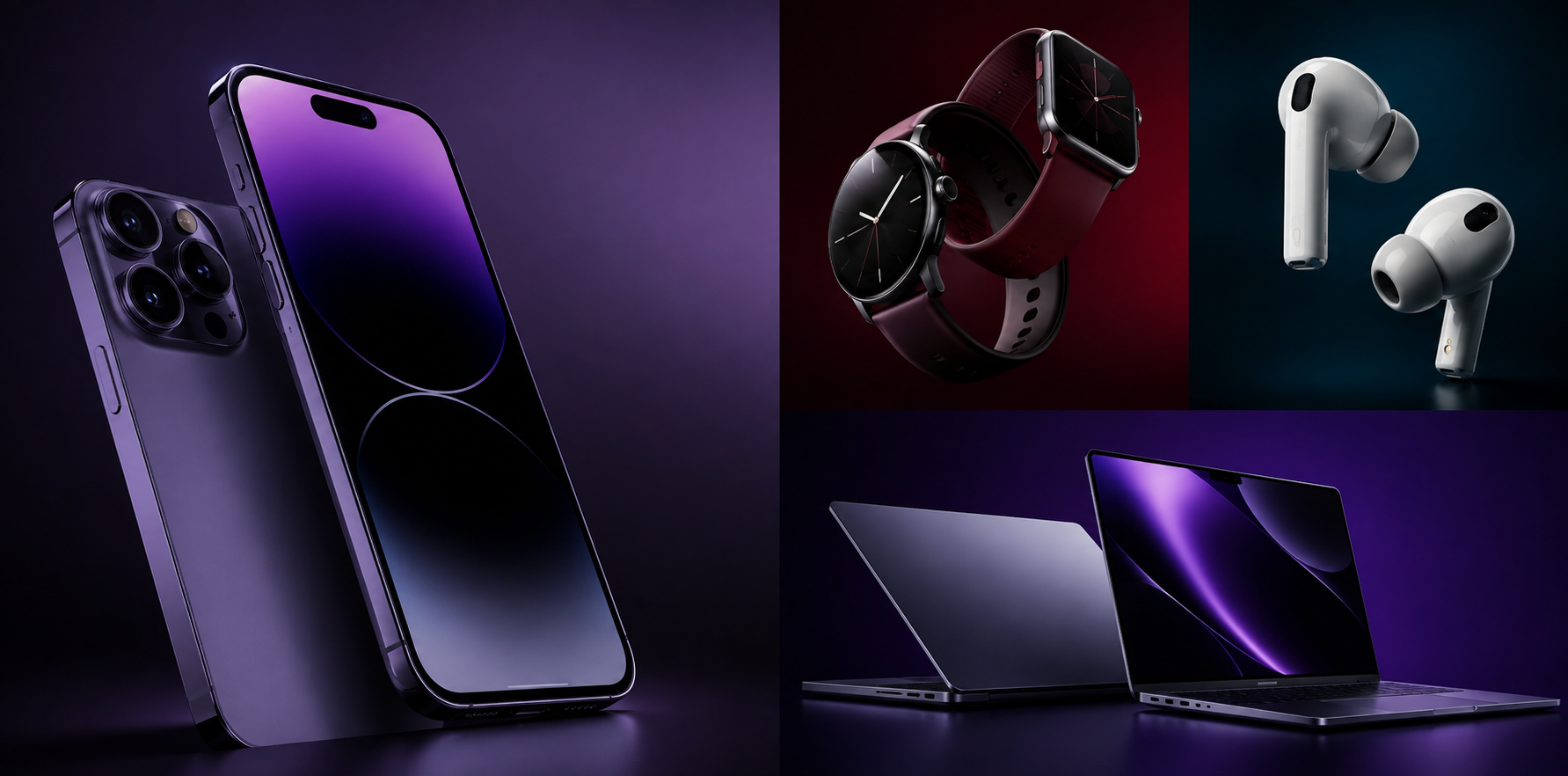 Phones, watches, headphones and laptops